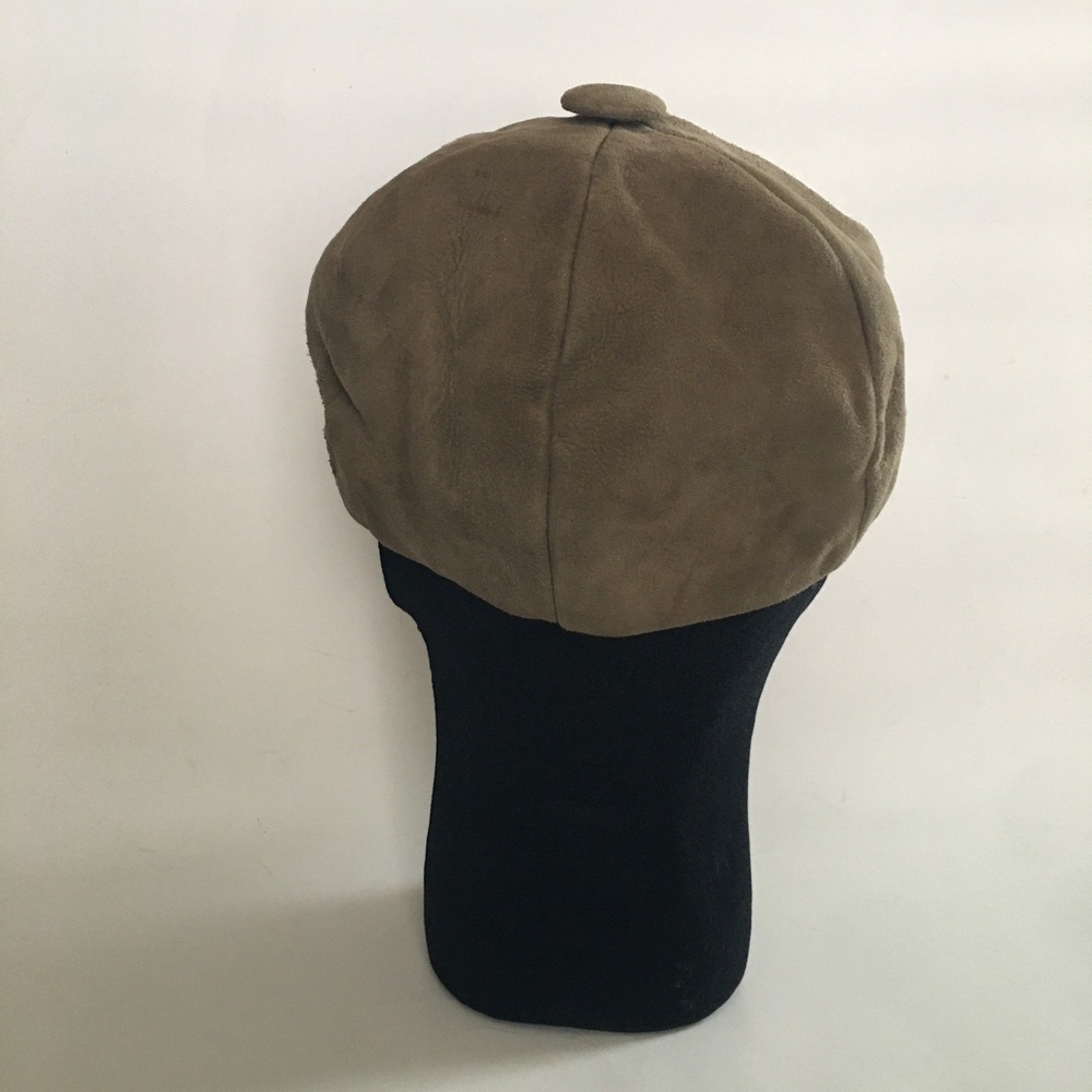 Genuine Suede Newsboy Cap Hat Unisex Tan Baker Boy Cabbie 70s Biker Moto Newsie - Picture 10 of 12